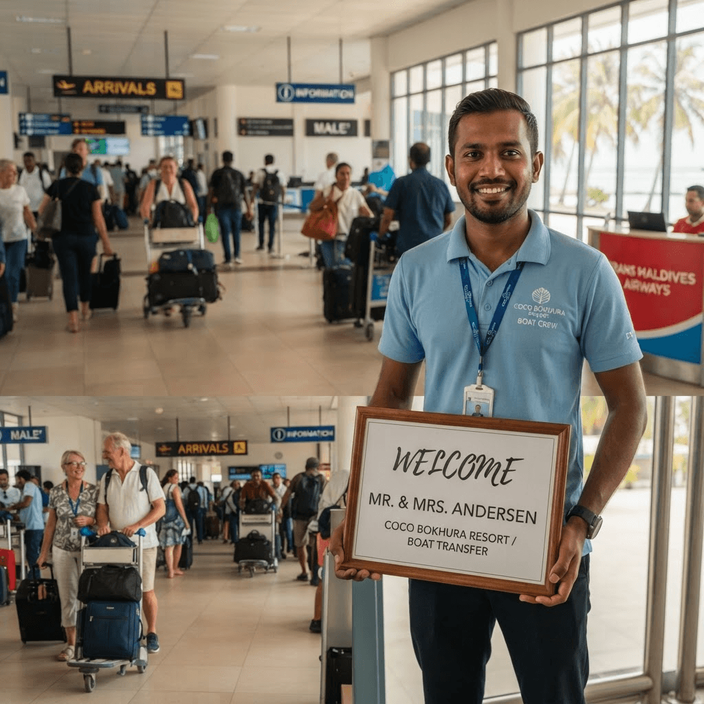A resort representative greeting arriving guests at the airport